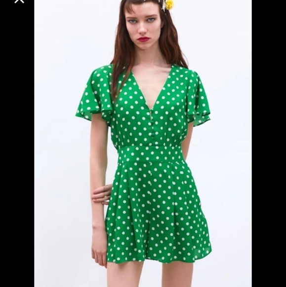 Zara green polka dot playsuit Clearance